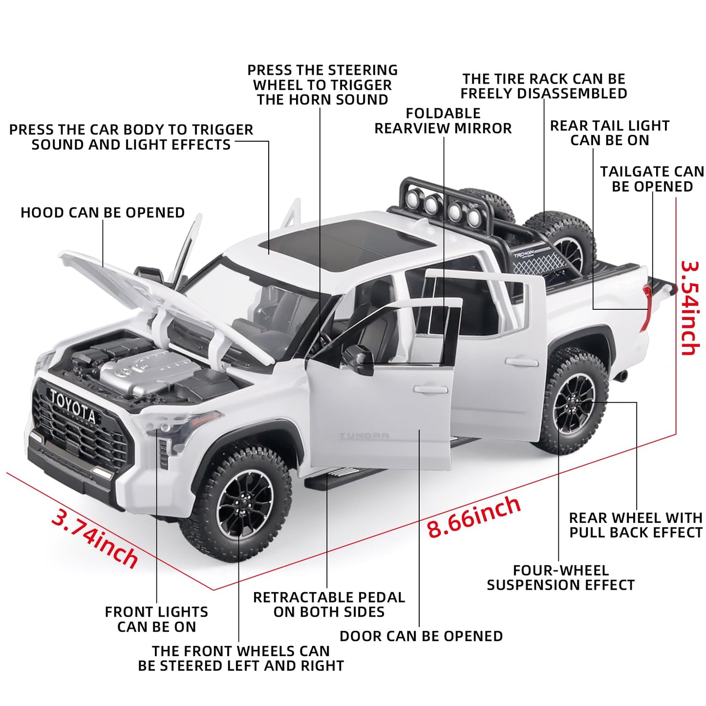 OANMYJJO Toy Trucks for Boys 1/24 Tundra Diecast Metal Model Toy Pickup Truck Pull Back Car Model with Light and Sound Toy Truck