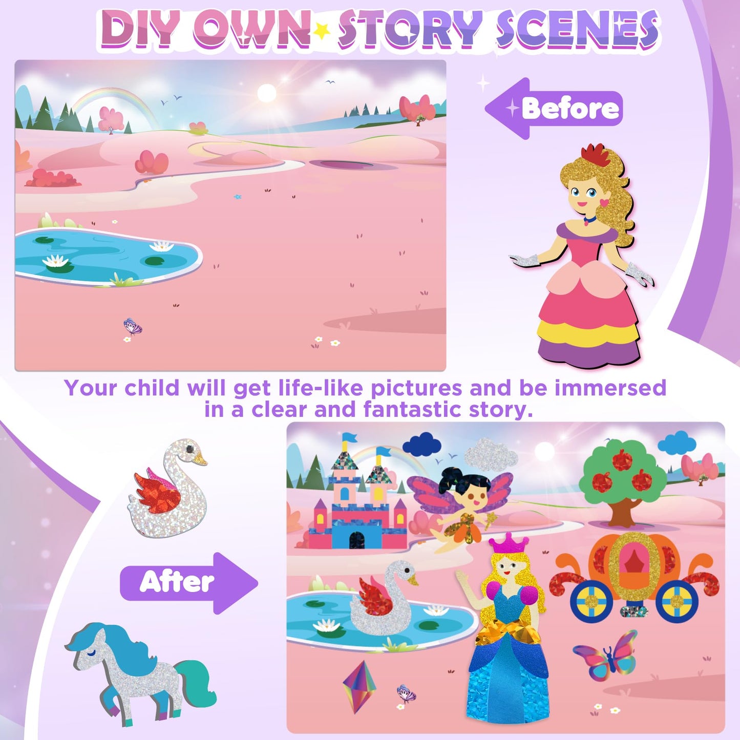 Travel Games Toys for Car Airplane, Foil Arts and Crafts for Kids Ages 4-8, Coloring Sticker Books, No Mess DIY Creative Activit