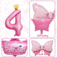Pink 4Th Birthday Decorations, Pink 4Th Birthday Balloon Set With 40 Inch Pink Number 4, Large Helium Foil Mylar Princess Crown Balloon, Pink Bow Foil Balloons For Girls Birthday Party Decoration