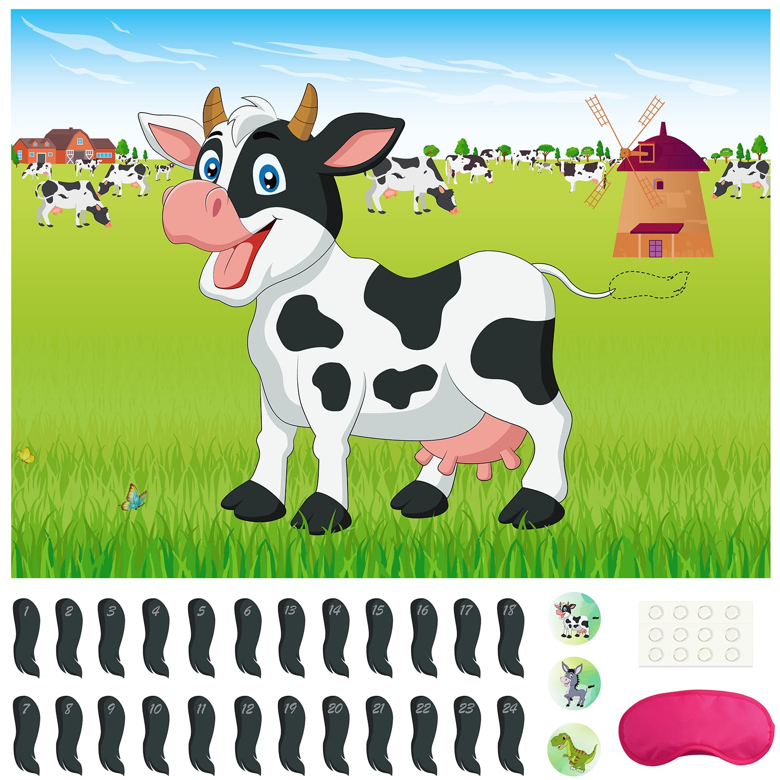 Morcheiong Pin The Tail On The Cow Game With 48Pcs Tails For Farm Party Decorations Kids Birthday Party Favors Western Party Supplies