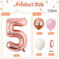 40 Inch Rose Gold Number 5 Balloon, 5Th Birthday Balloons, 11Pcs Rose Gold Birthday Print Balloons Matt White Pink Latex Balloon