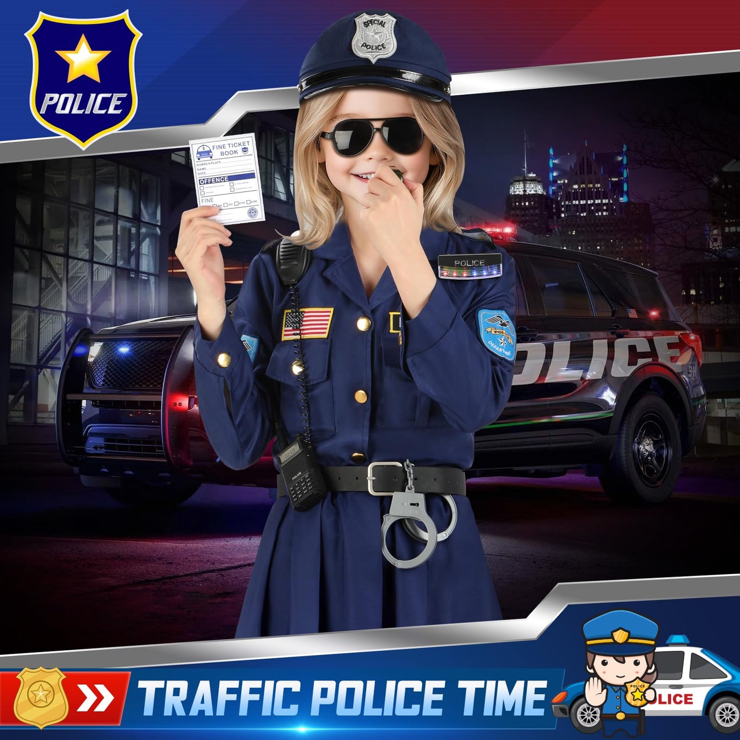 Luucio Police Officer Costume For Girls, Police Costume For Kids Girls With Police Gear Uniform, Halloween Costumes For Girls