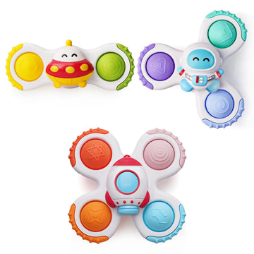LiKee Strong Suction Cup Fidget Rotating Sensory Bath Toys for Baby 12 18 Months Airplane Car Travel Table & Window Toys for 1 2