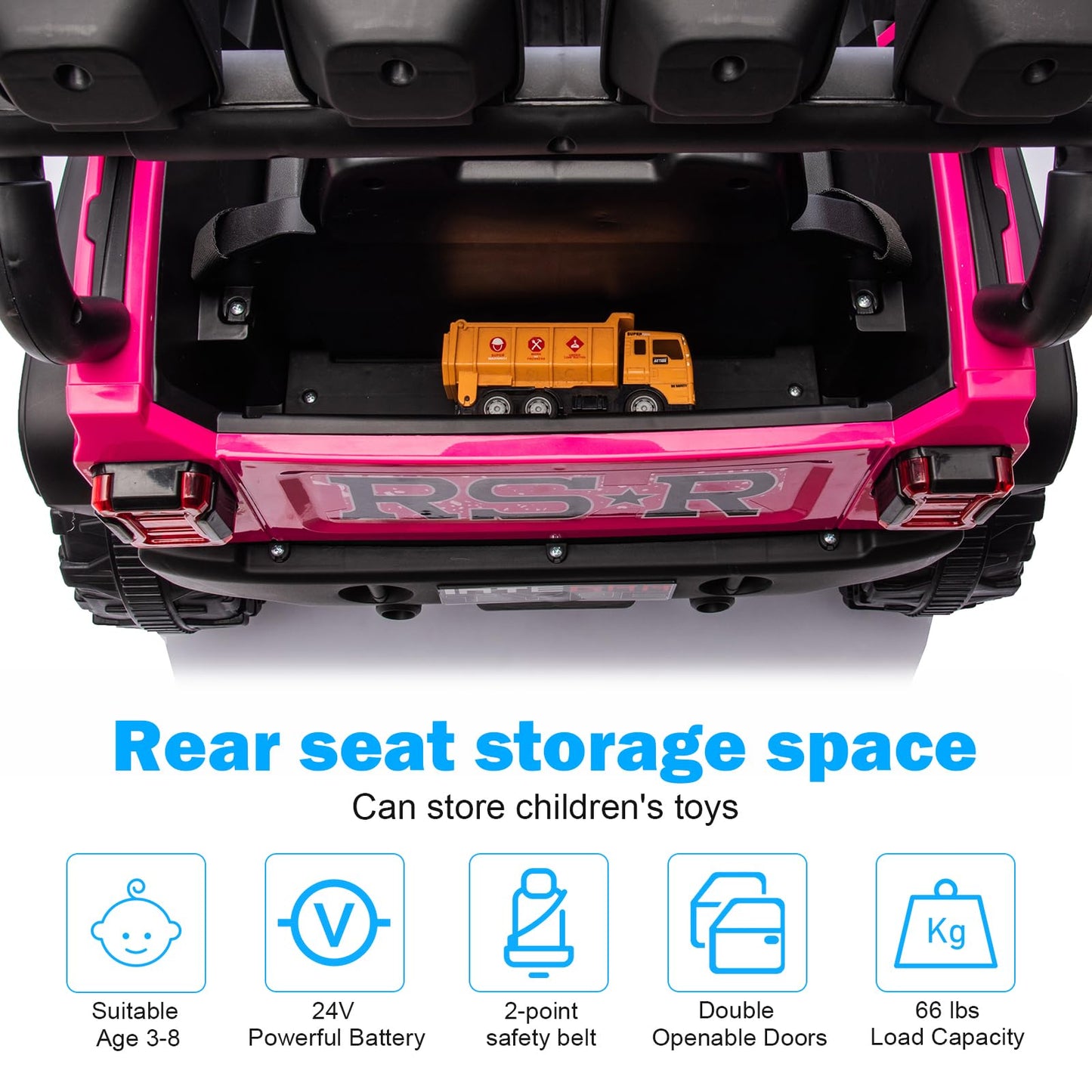RunFast 24v Ride on Car with Remote Control Electric Ride on Toys Car for Kids 3-8 3.7mph Max Speed Battery Powered Large Seat with Safety Belt Aux Port Gift for Boy & Girl (Pink  24V)