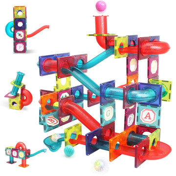 Magnetic Tiles,125 Piece Pipe Magnetic Blocks for Toddlers, 3D Clear Magnets Toys, STEM Toy Children Magnetic Tiles Building Set