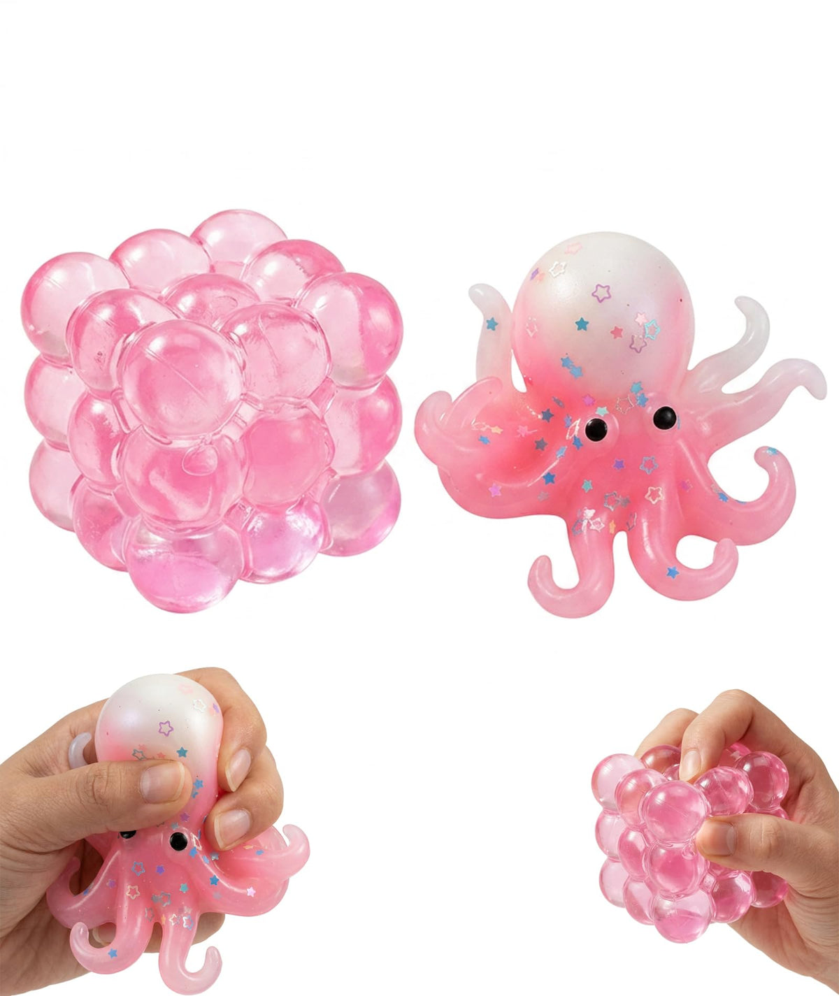 2Pcs Taba Squishy, Squishy, Butter Squishy, Squishy Toy for Focus Improvement, Two Piece Set with Pink and Squid Design, Sensory