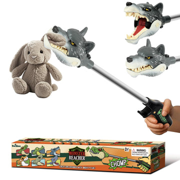 DINOBROS 16'' Wolf Grabber Toy - Interactive Pick-Up Tool for Kids | Animal Robot Hand Reacher Toys | Realistic Wolf Chomper for