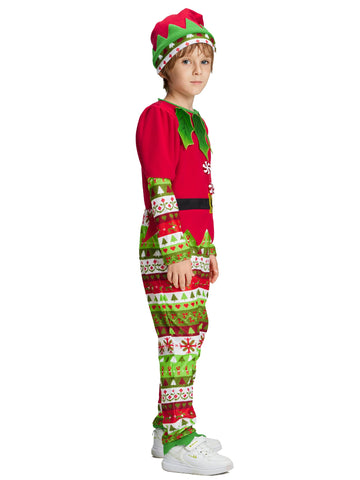 Ikali Kids Christmas Elf Costume Boys Toddlers Red Elf Dress Up Santa'S Helper Costume Xmas Festive Outfit