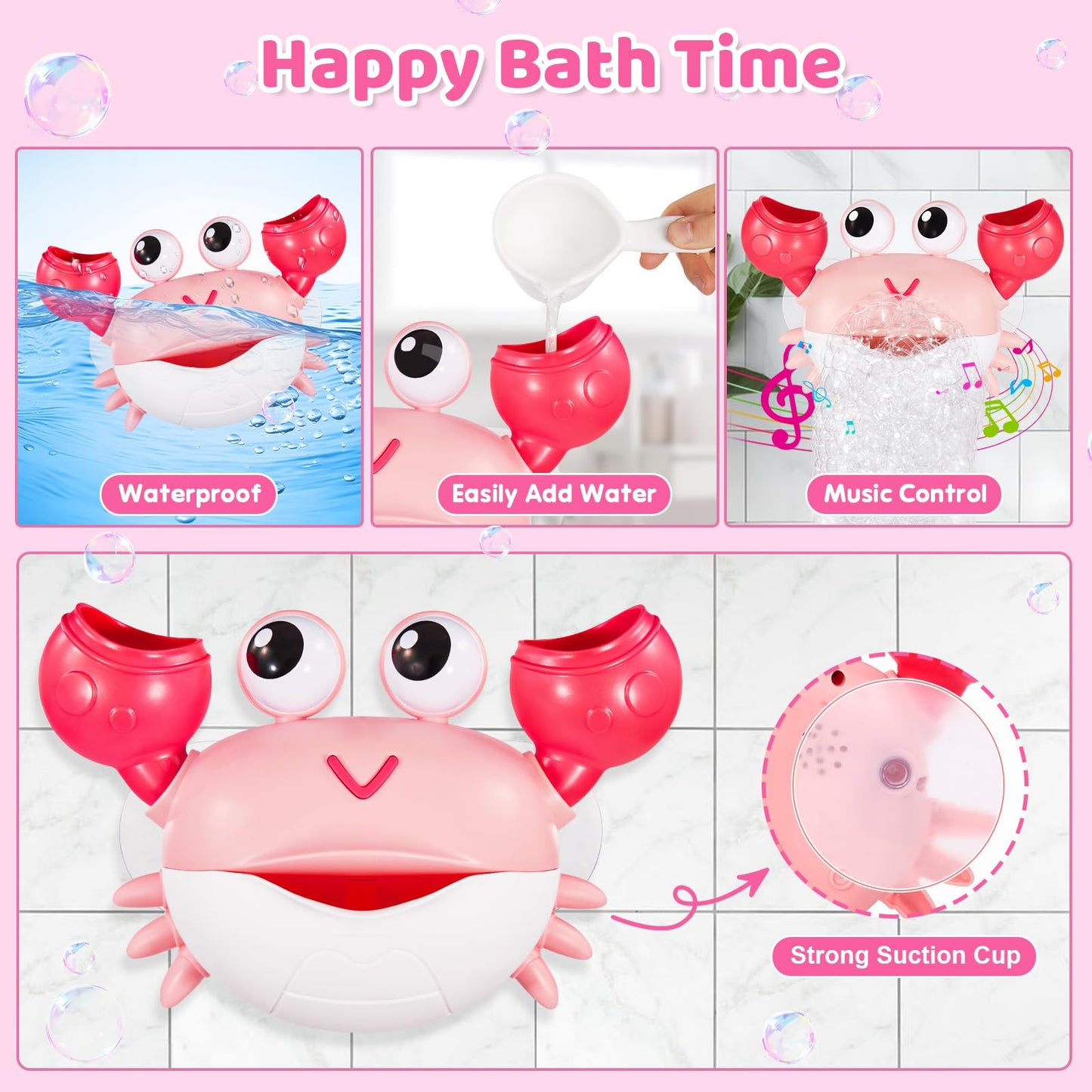 Gigilli Crab Baby Girl Bath Toys, Rechargeable Bath Bubble Machine For Toddler Easter Basket Stuffers, Bathtub Bubble Maker With Music Control For Kids Ages 1-3 6-12 12-18 Months 1St Birthday Gifts