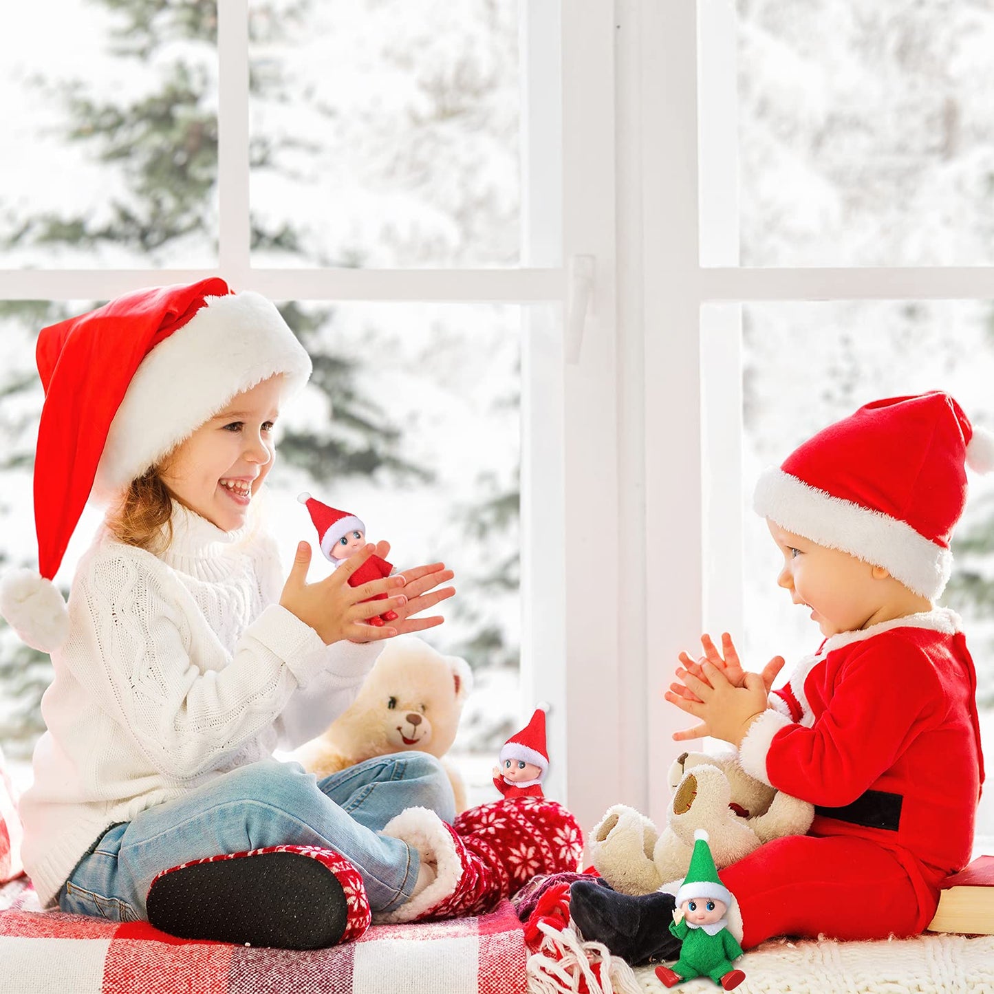 Juinipe Christmas Elf Doll Elf Doll Toy Christmas Baby Twin Elf Boy and Girl Doll Christmas Miniature Accessories for Christmas Decoration (8 Pieces)