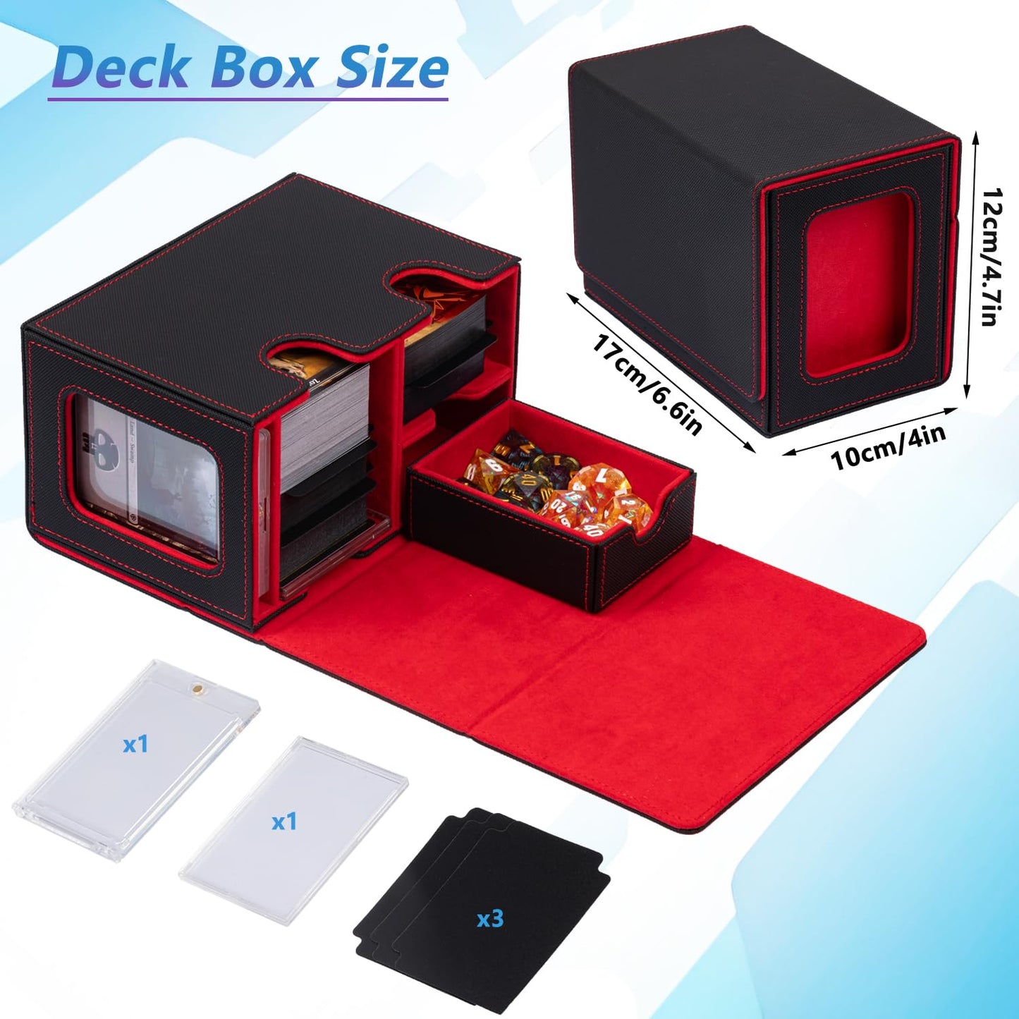 Wellmiller Mtg Deck Box For Commander With Dice Tray,Designed For Mtg Commander Card Deck Box Fits 200+ Double Sleeved Cards,Car