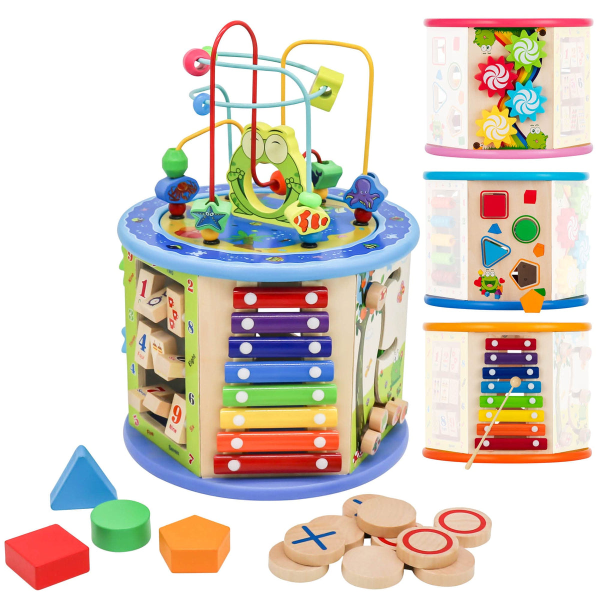 Activity Cube For Kids  Educational Toy Montessori Learning Center For Boys & Girls  8 Activities Included  Toys & Gifts For
