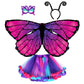 D.Q.Z Fairy Butterfly-Wings Costumes For Girls Dress Up Clothes Rainbow Tutu Mask Headband Role Play Toys For Girl 3-8 Gift (Rose)