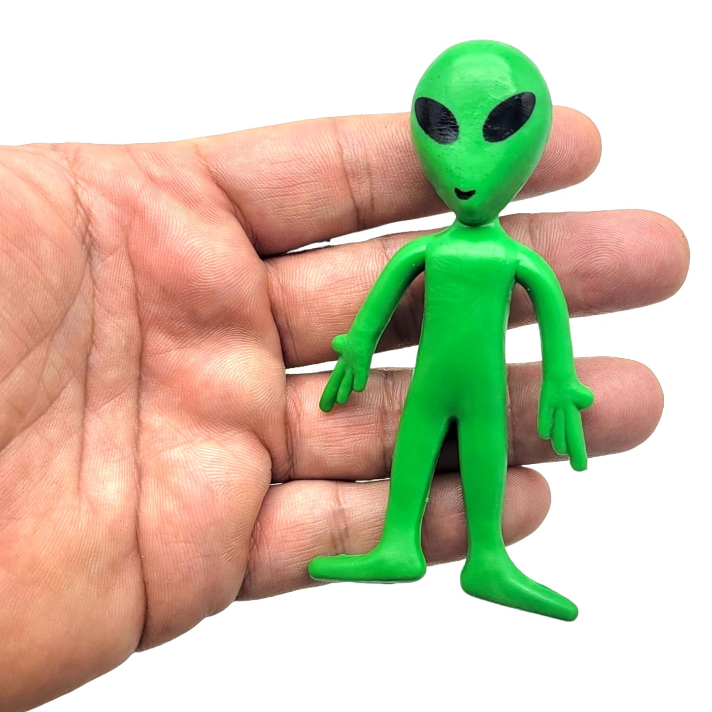 Zugar Land Bendable Green Alien 3.75''. Figure Toys (12 Pack) Flexible Rubber Figures Sensory Stress Relief Fidget Toys. Great P