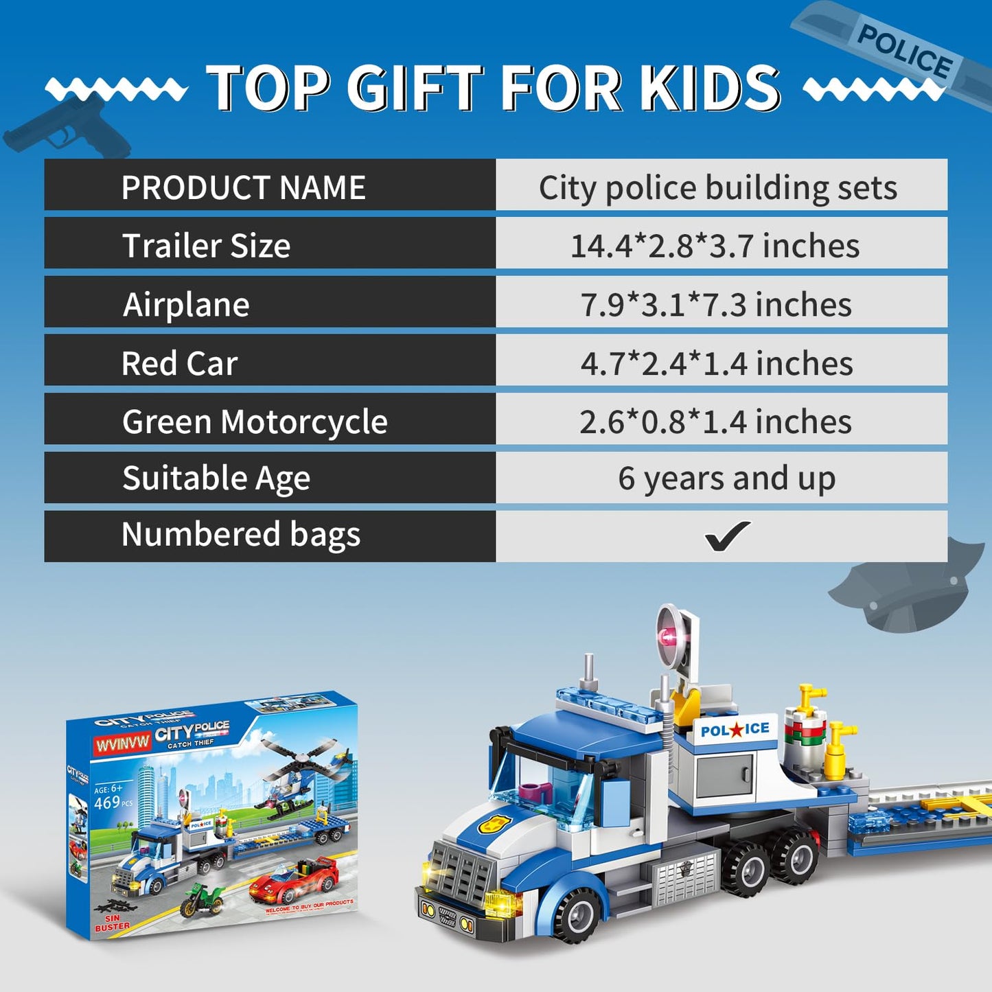 City Police Truck And Trailer Building Sets, Compatible With Lego Police Car With Tow Truck, Helicopter, Car, Motorcycle, Police