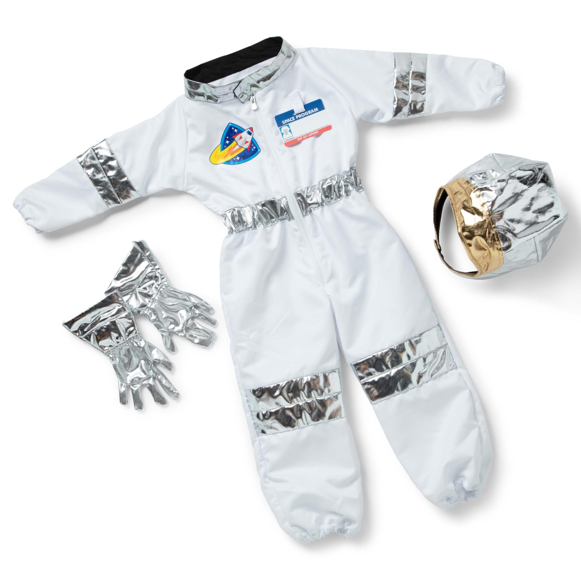 Melissa & Doug Astronaut Costume Role Play Space Set (5 Pcs) - Jumpsuit, Helmet, Gloves, Name Tag Pretend Astronaut Outfit With Realistic Accessories, Costume For Kids And Toddlers Ages 3+