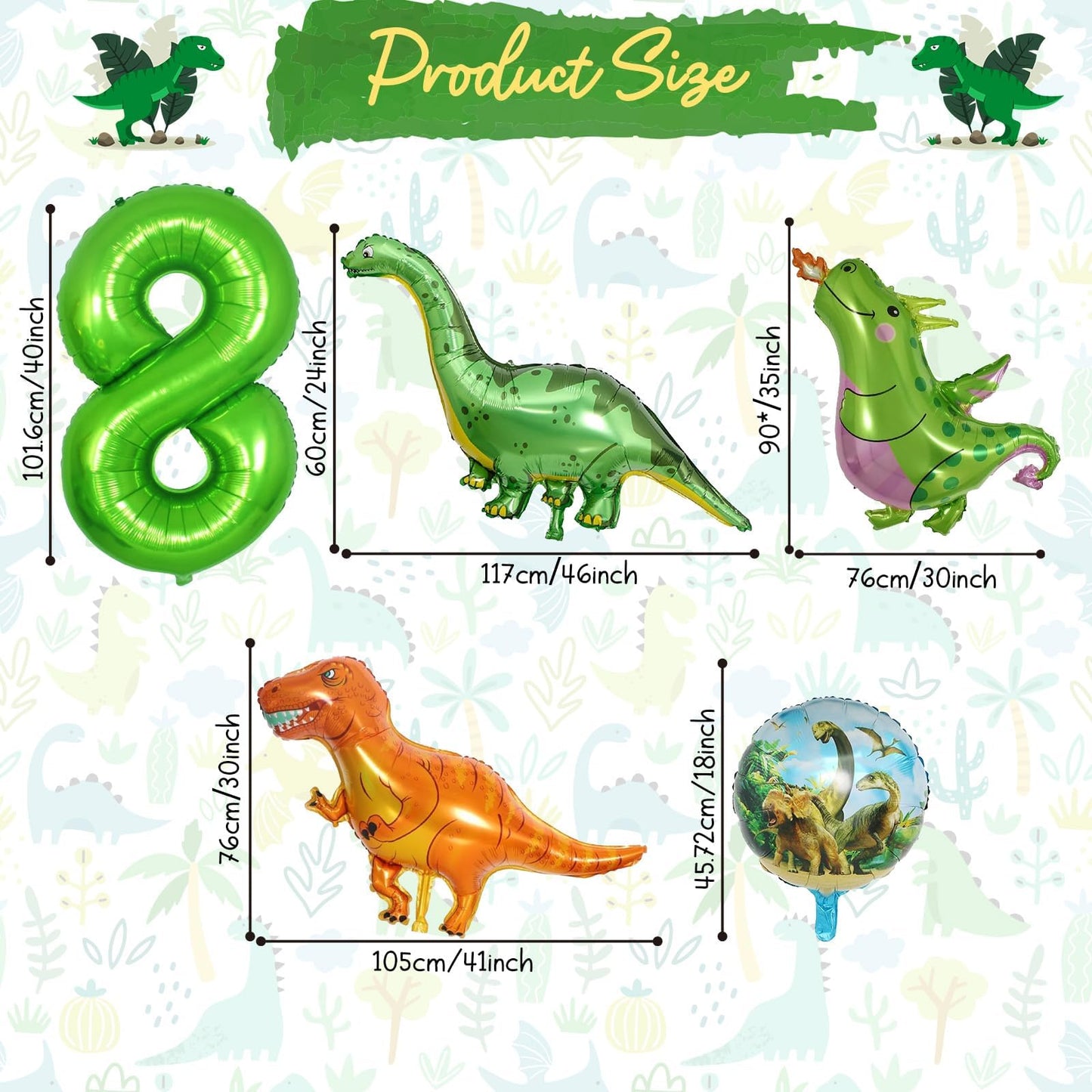 Dinosaur Balloons 8Th Birthday Decorations, Dinosaur Birthday Party Decorations With Giant Inflatable Dino Balloons 40 Inch Helium Foil Mylar Number 8 Balloons For Dino Theme Birthday Party Decoration