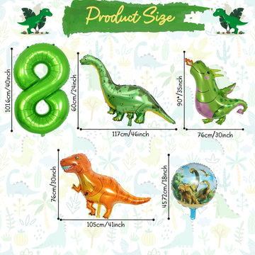 Dinosaur Balloons 8Th Birthday Decorations, Dinosaur Birthday Party Decorations With Giant Inflatable Dino Balloons 40 Inch Helium Foil Mylar Number 8 Balloons For Dino Theme Birthday Party Decoration