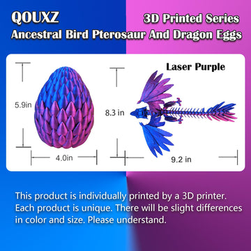 Qouxz Dynamic 3D Printed Dragon Eggs With Dragon Inside,3D Dragon With Wings Movable, Feathered Wyvern Dragon,Full Articulated C