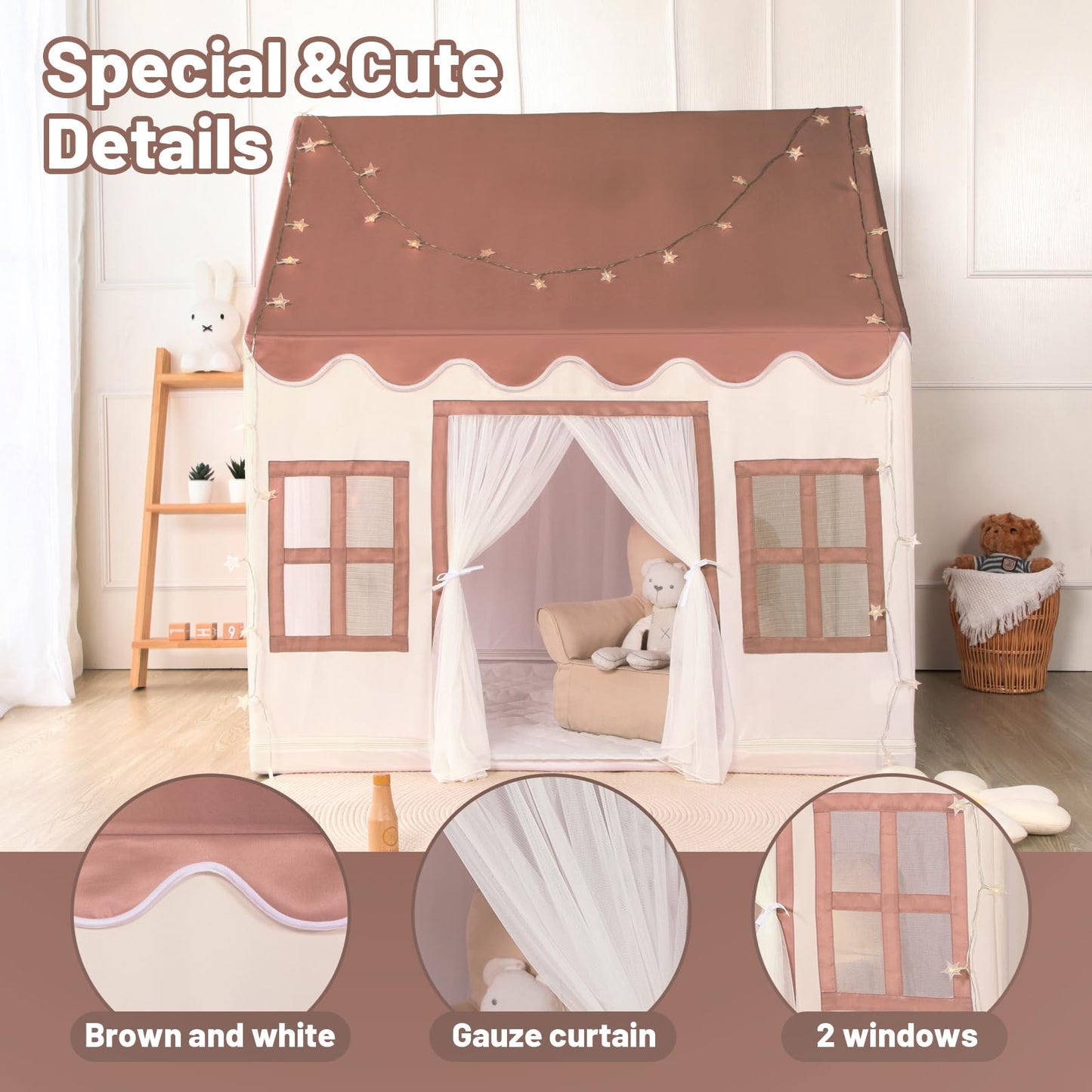 Wilwolfer Play Tent For Kids Indoor - Kids Play Tent Indoor Toddlers Play Tent Large Toddler Tent For Kids Toy House Birthday Gift For Boys & Girls Playroom Decor (Beige Playhouse With Mat)