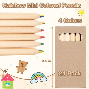 Ctosree 24 Packs 4 in 1 Rainbow Pencils for Kids 3.5 Inch Mini Colored Pencils Bulk in Kraft Boxes Gift for Classroom School Dra
