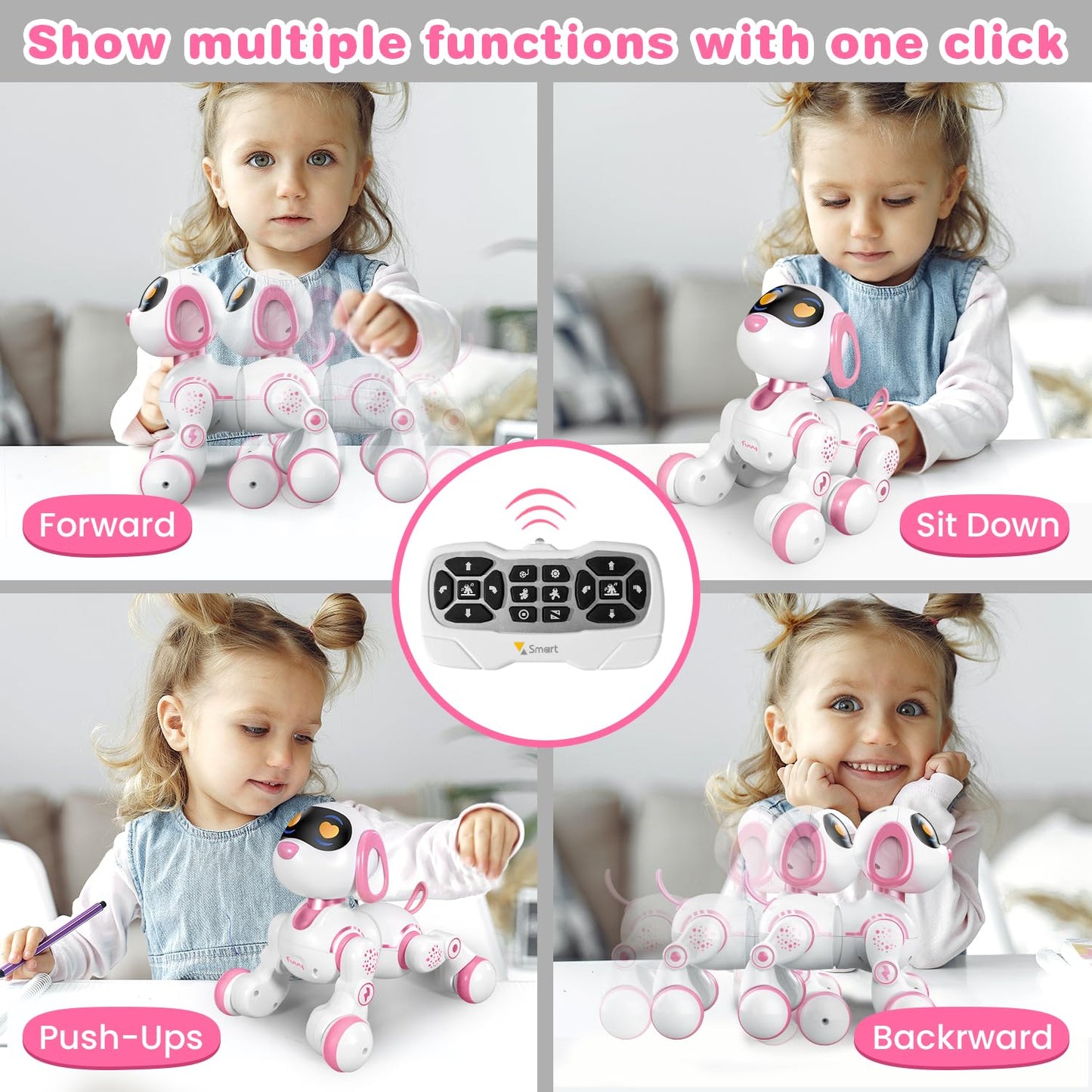 Fuuy Robot Dog Toy For Kids, Easy Programmable Remote Control Dog Robot With Head Touch Sensing & Music Function, Imitates Anima
