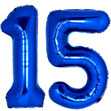 40 Inch Giant Navy Blue Number 15 Balloon, Helium Mylar Foil Number Balloons For Birthday Party, 15Th Birthday Decorations For K
