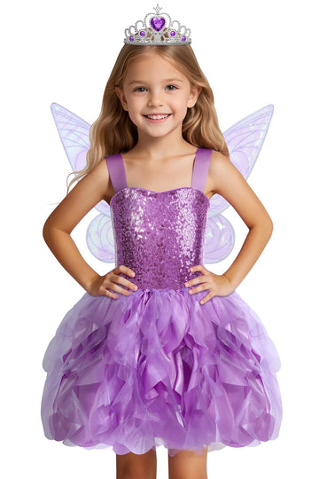 Soyoekbt Fairy Costume For Girls Princess Tutu Dress With Butterfly Wings For Girls Birthday Party Dress Up (Purple, 3-4 Years)