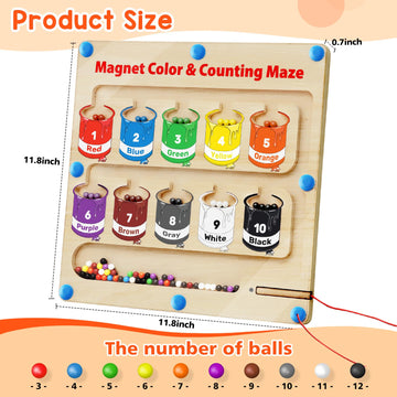 Magnetic Color And Number Maze, Montessori Toys For 3+ Year Old, Wooden Magnet Board Counting & Color Sorting Toddler Activities, Educational Fine Motor Skills Toys Gifts For 3-5 Years Old Boys Girls