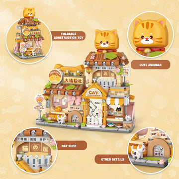 Street View Cute Cat Shop Mini Building Blocks  MOC Creative Building Toys Cute Animals Building Set for Girls 6-12  Simulation Architecture Construction Toy  Gift Idea for Kids mature-themeds (917 PCS)