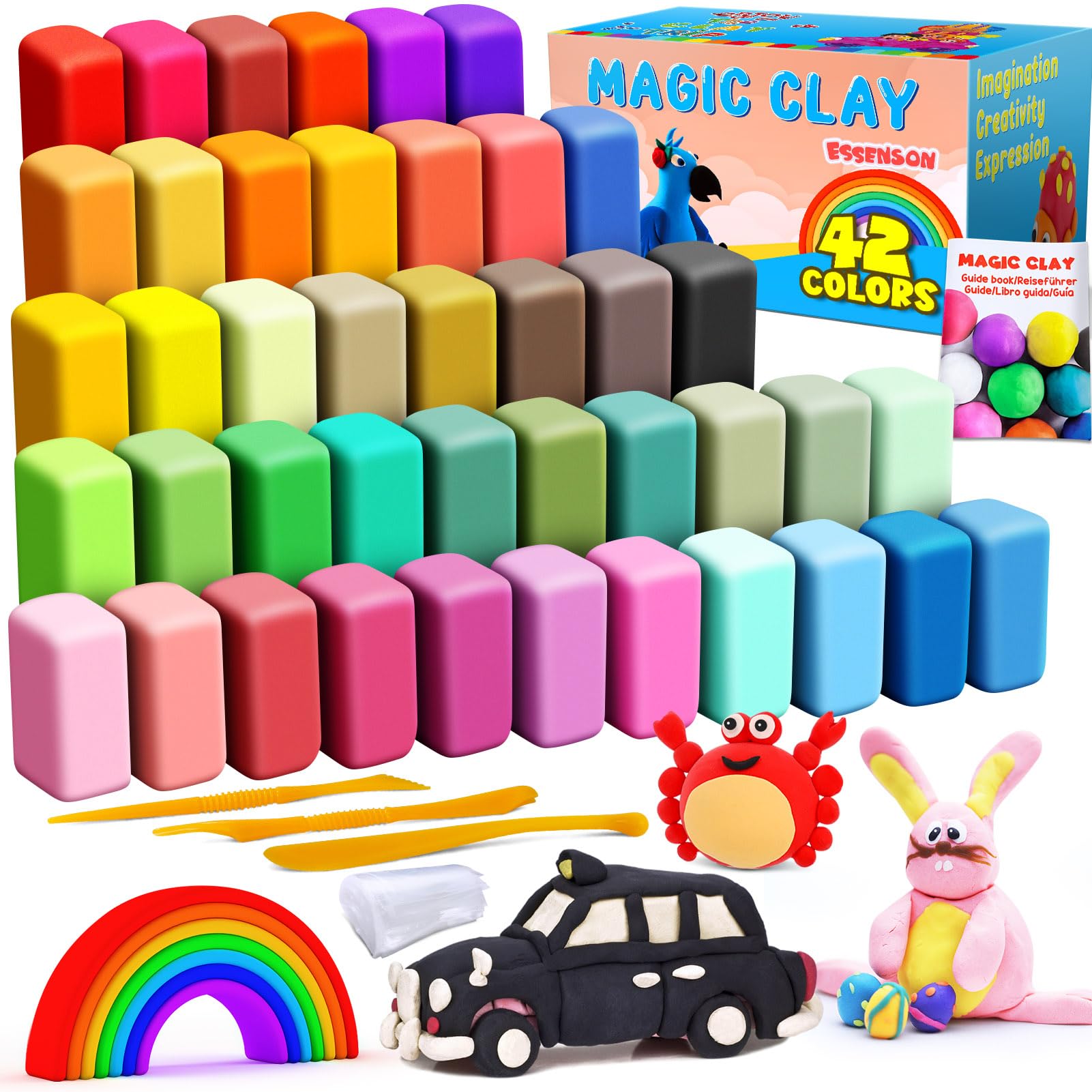Essenson Air Dry Clay 42 Colors, Modeling Clay For Kids, Diy Molding Magic Clay For With Tools, Toys Gifts For Age 3 4 5 6 7 8+ Years Old Boys Girls Kids