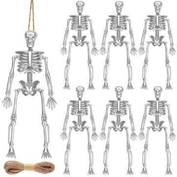 Dulefun 6Pcs Halloween Small Skeleton Figurines 6 Inch Plastic Posable Mini Skeletons For Halloween Hanging Decoration Party Fav