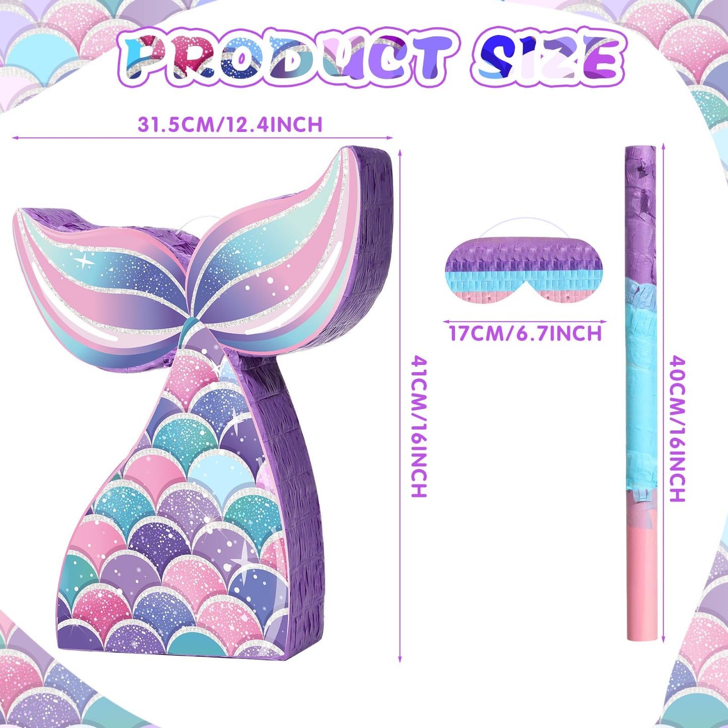 Mermaid piata Party Supplies Mermaid Tail piata Bundle with Blindfold Bat Mermaid Birthday Decorations piata for Girls Under the