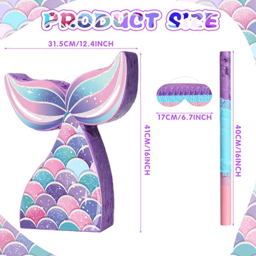 Mermaid piata Party Supplies Mermaid Tail piata Bundle with Blindfold Bat Mermaid Birthday Decorations piata for Girls Under the