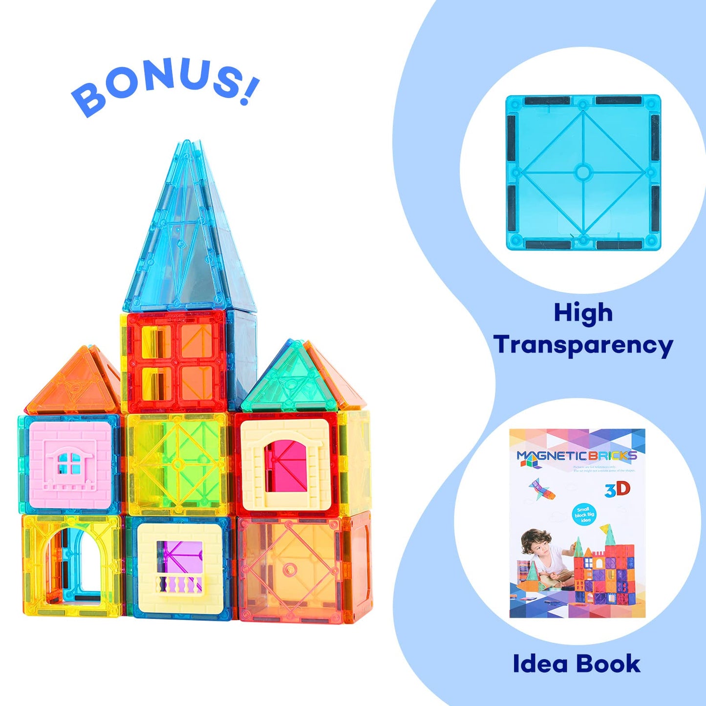 Anbalulu Magnetic Building Tiles Set, 63PCS Multicolor Stacking Blocks, Durable ABS Construction Toys for Kids