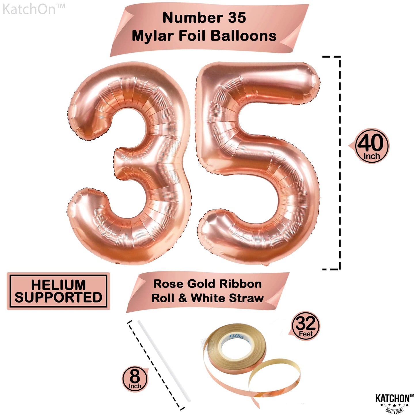 KatchOn Rose Gold 35 Balloon Numbers - 40 Inch Mylar Balloons for 35th Birthday Decorations