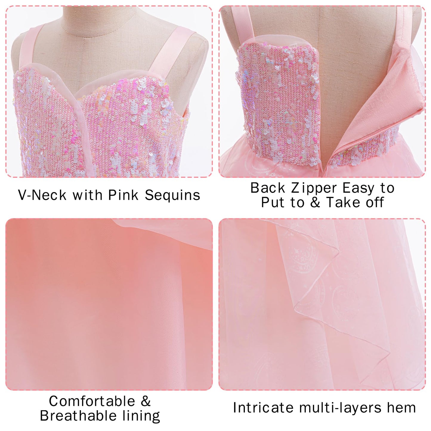 keaiyouhuo Kids Pink Witch Costume for Girls Pink Princess Sequins Tulle Dress Halloween Cosplay Outfits with Crown and Wand