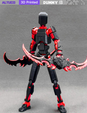 Altuco Assembled T13 Action Figure With Multiple Accessories,Black-Red 3D Printed Multi-Jointed Titan 13 Figure,Dummy 13 Desktop