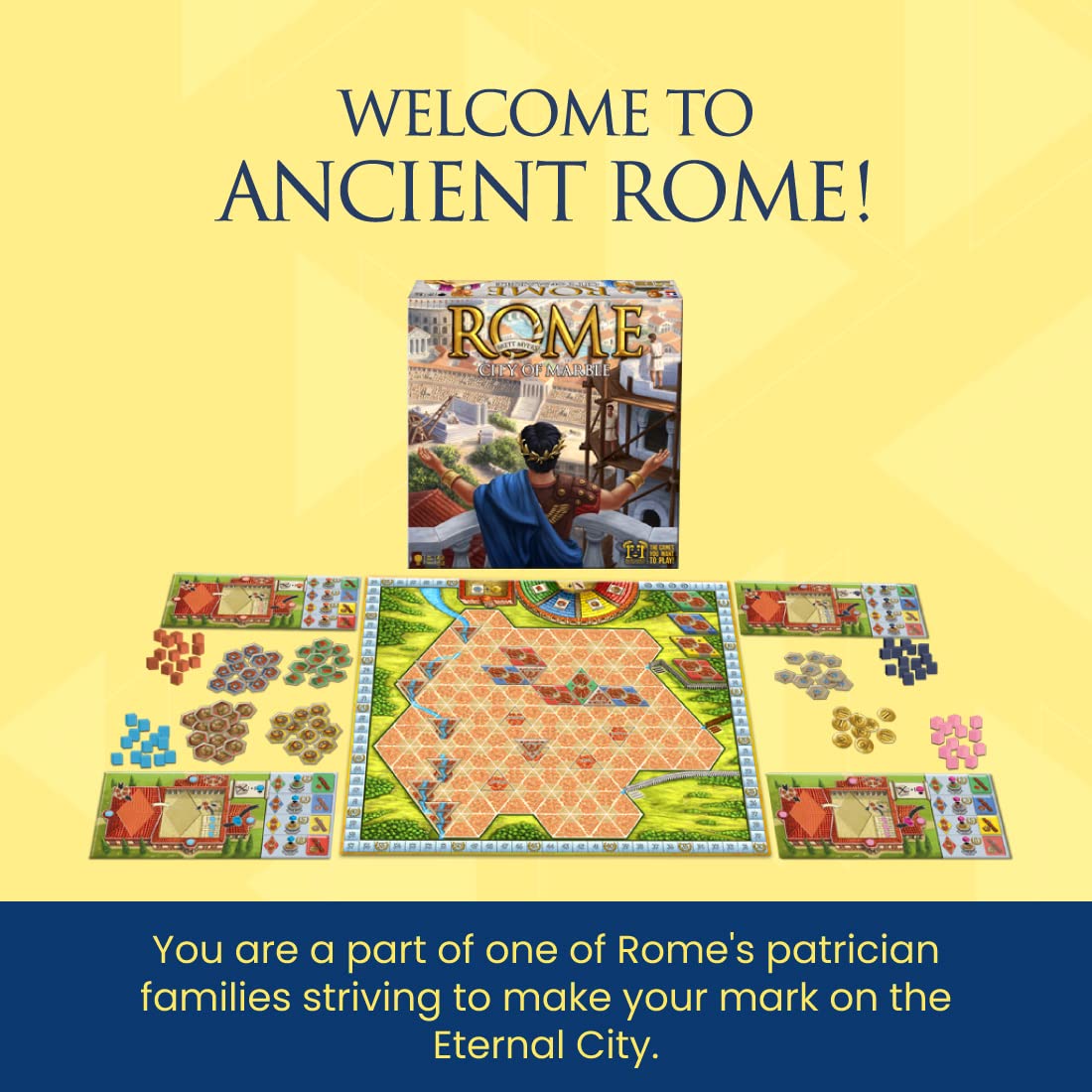 R&R Games Rome: City of Marble - Strategic Tile-Laying Game, Model 450R, Perfect for Family Game Night, Paper Material