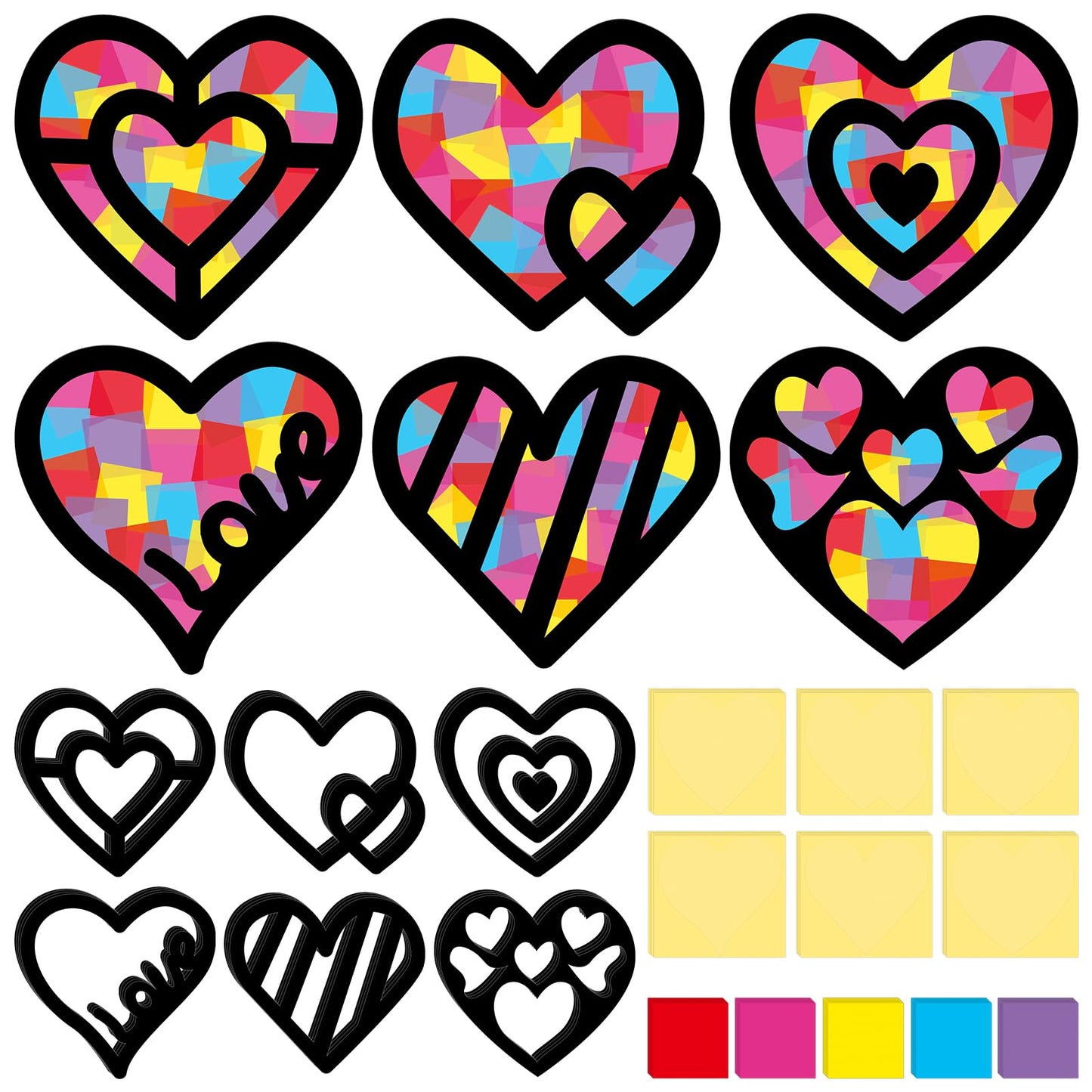 AUGTHEEP 24 Sets Valentines Day Tissue Sign Paper Craft Kit Heart Suncatcher Craft Valentines Day DIY Craft Ornament Decoration