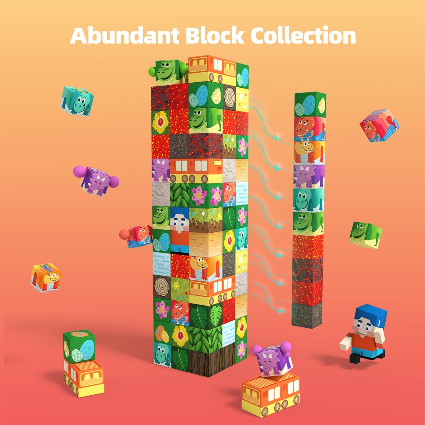 Gobidex Magnetic Blocks Dinosaur Toys - Build Mine Magwonder World Volcano Dinosaur Set, Magnetic Building Blocks For Kids Ages 3-5 4-8, Jurassic Scenes For 3+ Year Old Boys Girls Toys Birthday Gifts