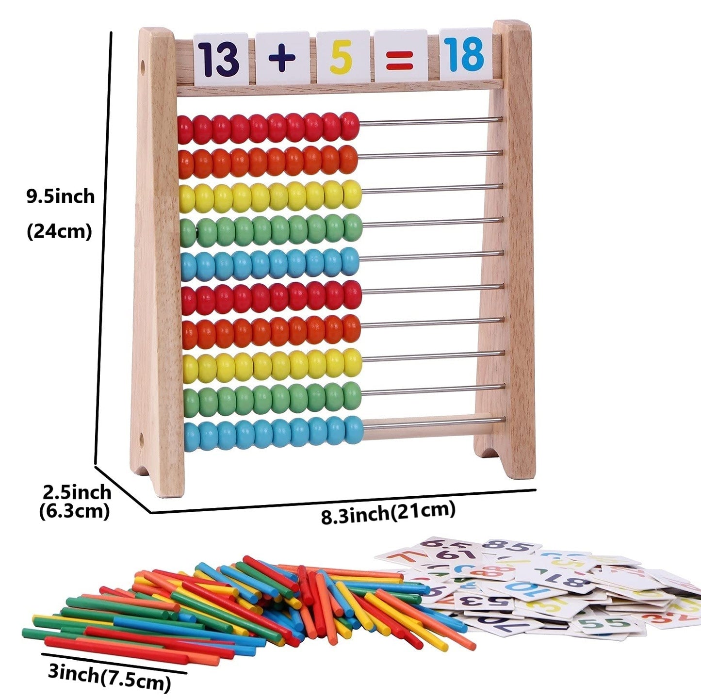 Cltoyvers Wooden Abacus for Kids - 100 Counting Sticks, Educational Math Games, Multicolor, Medium Size for Preschool & Elementary