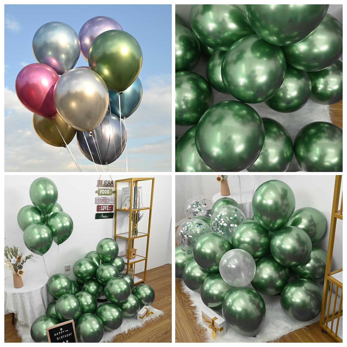 Jobkoo Metallic Green Balloons, 12Inch Chrome Dark Green Balloons 30Pcs Retro Sage Olive Green Metallic Party Balloons Hunter Gr