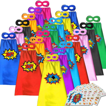 Adjoy Superhero Capes And Masks For Kids With Decorative Stickers - Halloween Party Dress Up Super Hero Costume 20 Packs