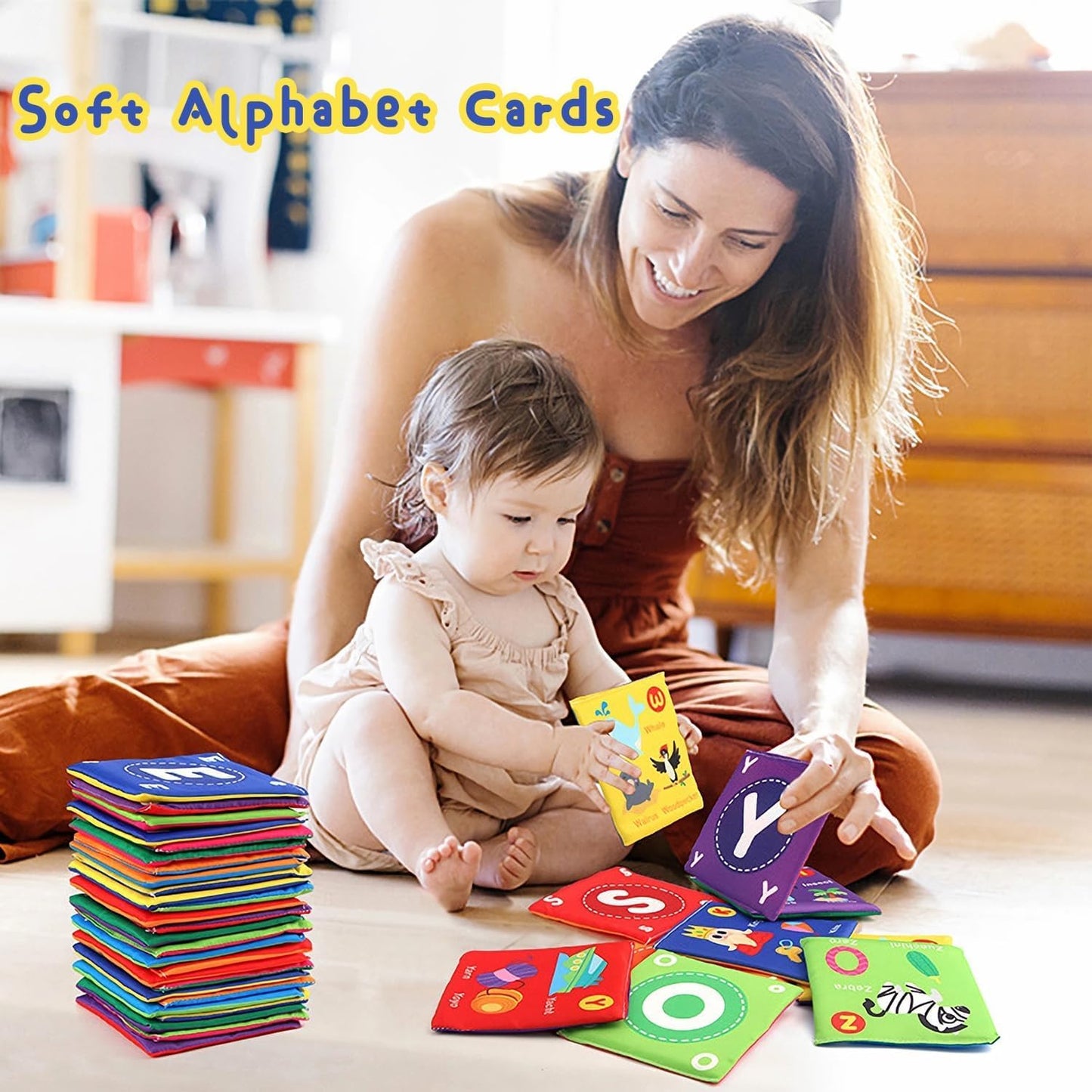 26 Pcs Early Childhood Enlightenment Book,Soft Alphabet Cards,Abc Learning Flash Cards With Storage Bag,Soft Letter Early Educat