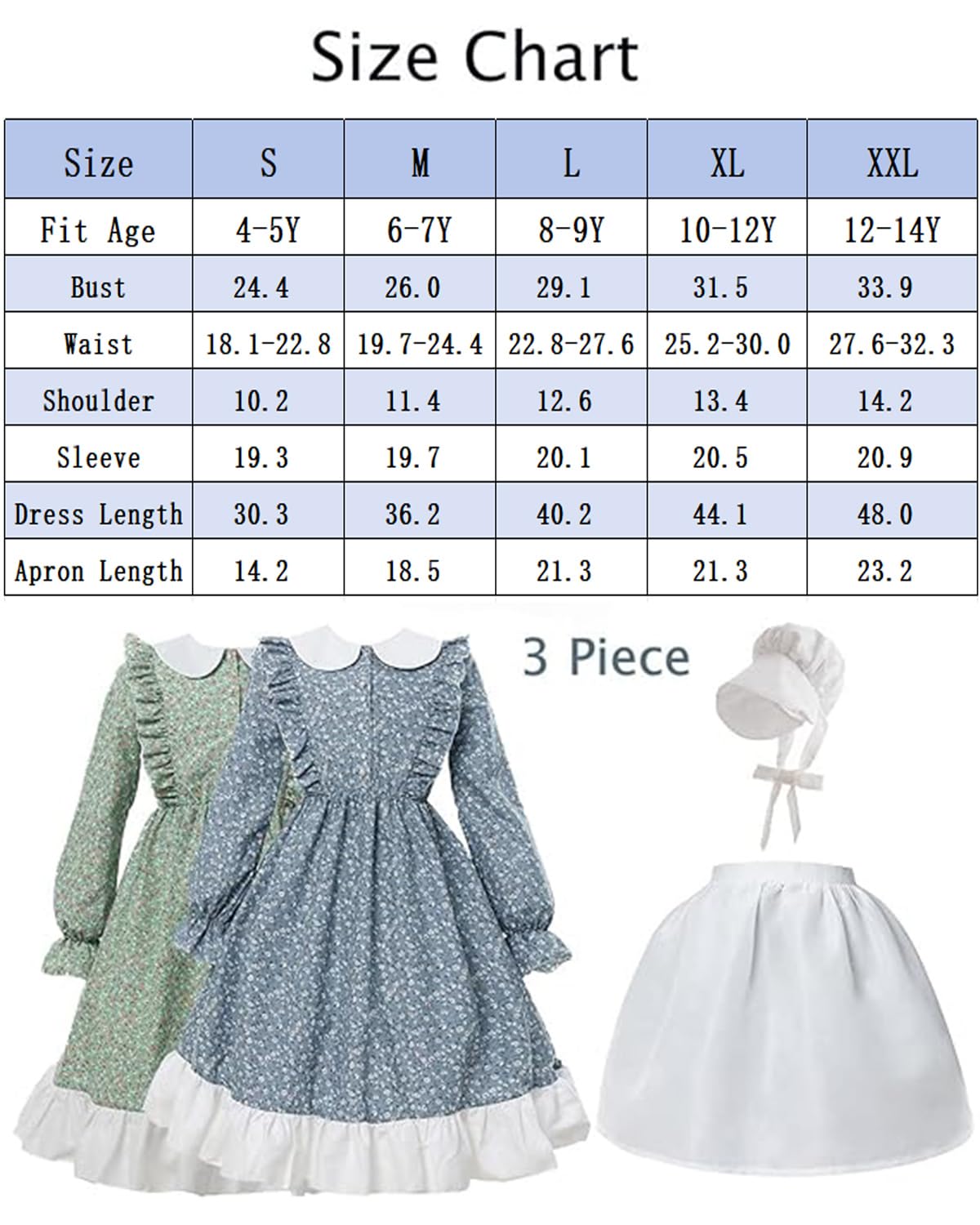 Fccam Prairie Dresses For Girls Pioneer Costume 19Th Century Long Sleeves Colonial Dress Blue Xxl Age Over 4 Years Old