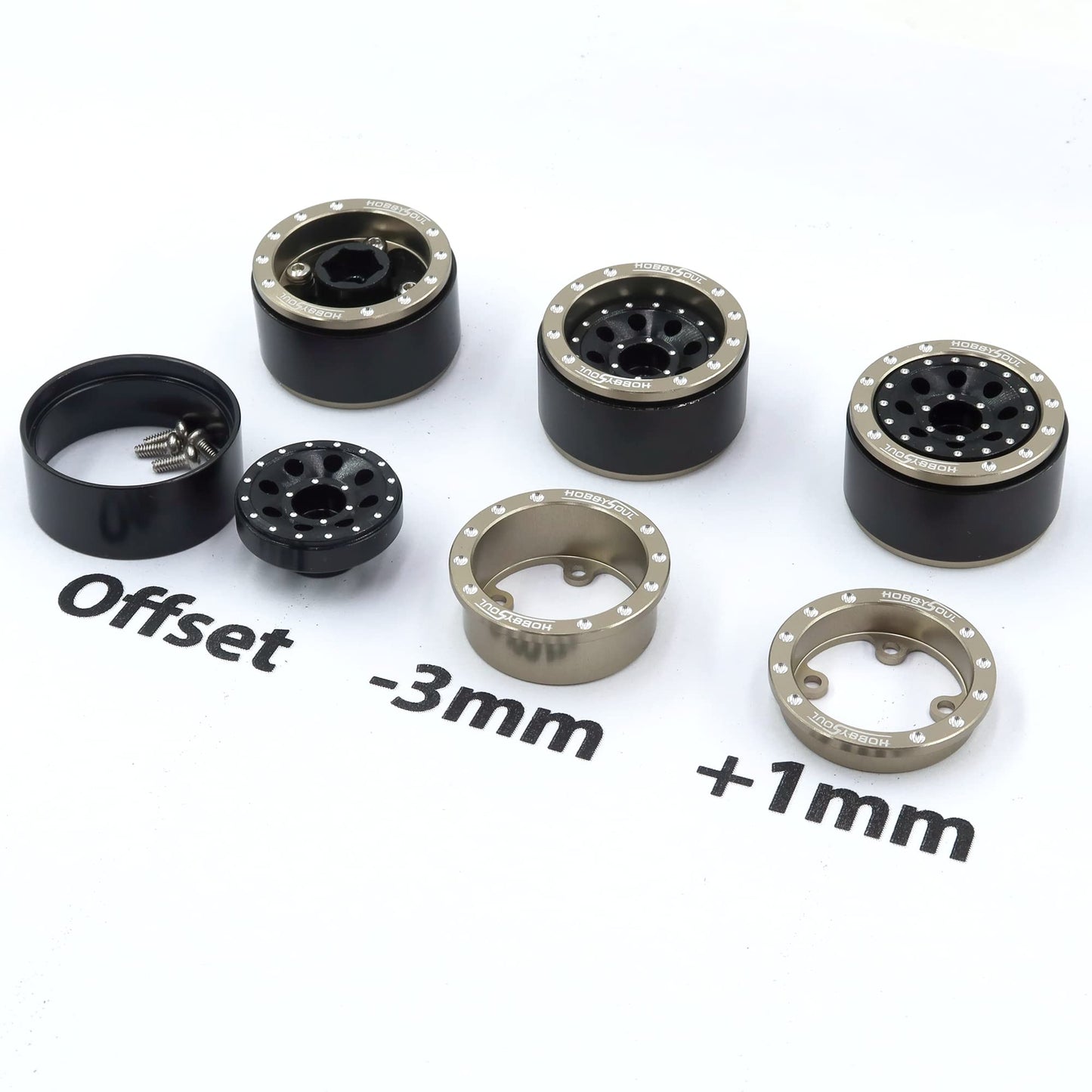 Hobbysoul Adjustable Offset 1.0 Beadlock Wheels Rims For 1/18 Traxxas Trx4M & 1/24 Axial Scx24 90081 Crawler, (4-Pack)