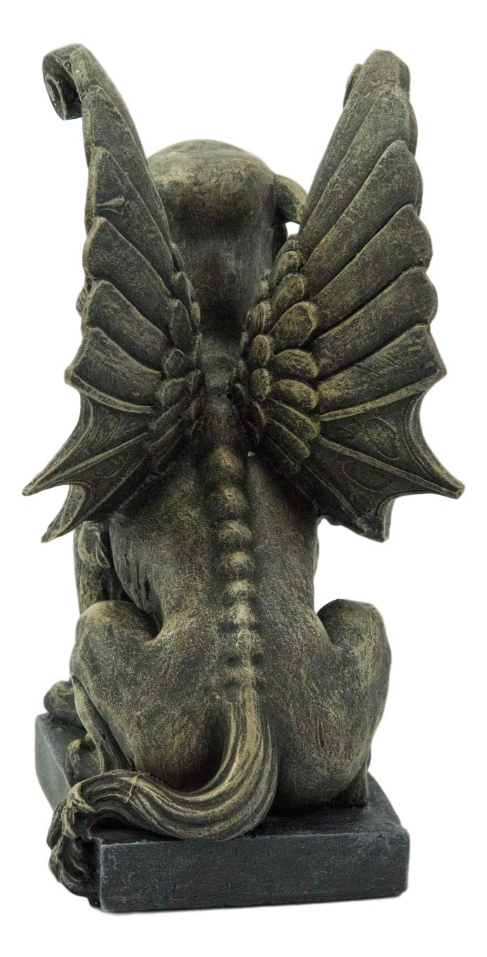 Ebros Gift Muscular Stoic Lion Gargoyle With Griffin Wings Crouching On Pedestal Decorative Statue 6.5' Tall Medieval Cathedral Castle Rooftop Gothic Figurine
