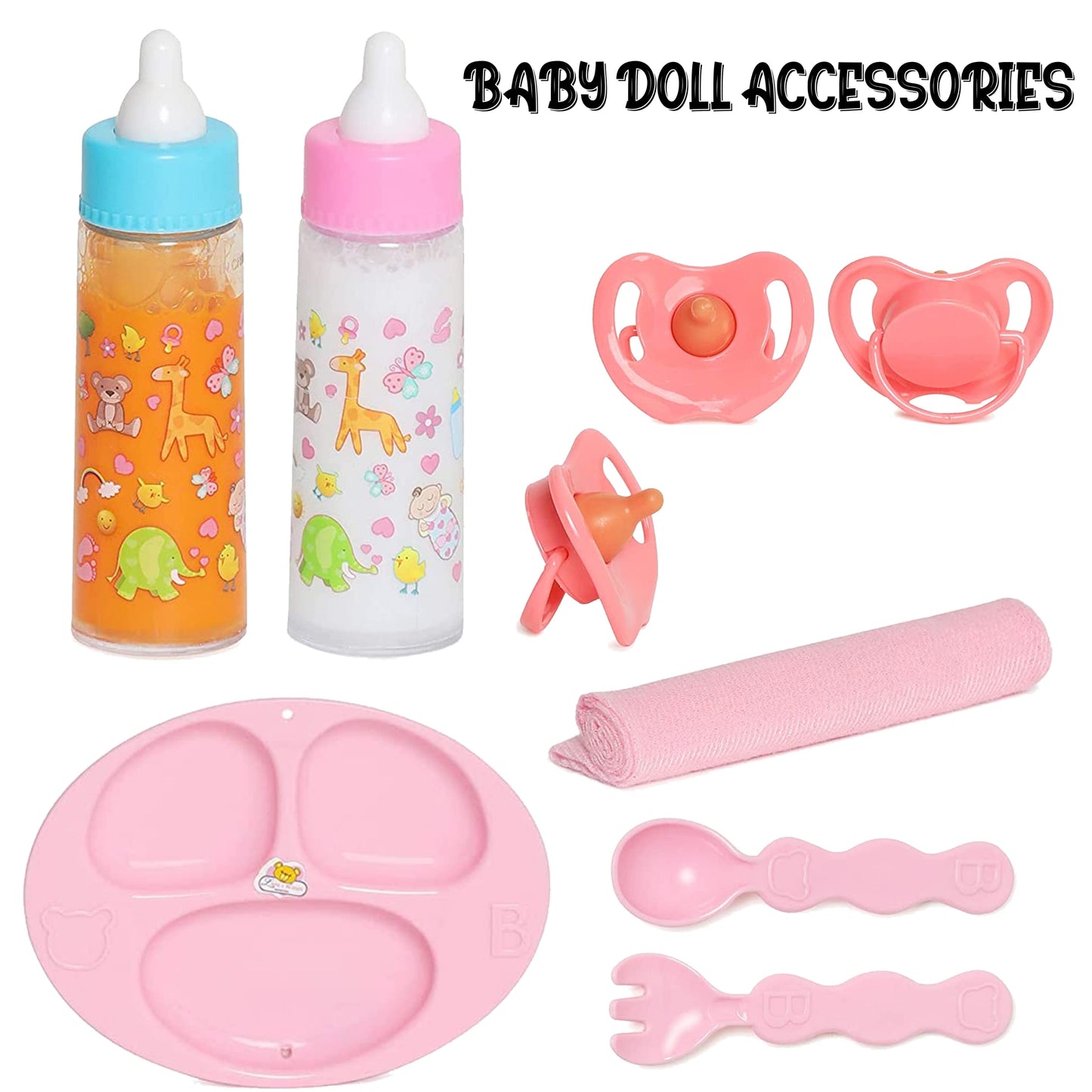 Fash N Kolor,My Sweet Baby Disappearing Doll Feeding Set - Doll Feeding Set | Set Includes 2 Bottles, Doll Diapers, Diaper Bag, Blanket And 2 Pacifier (8 Pc Set)