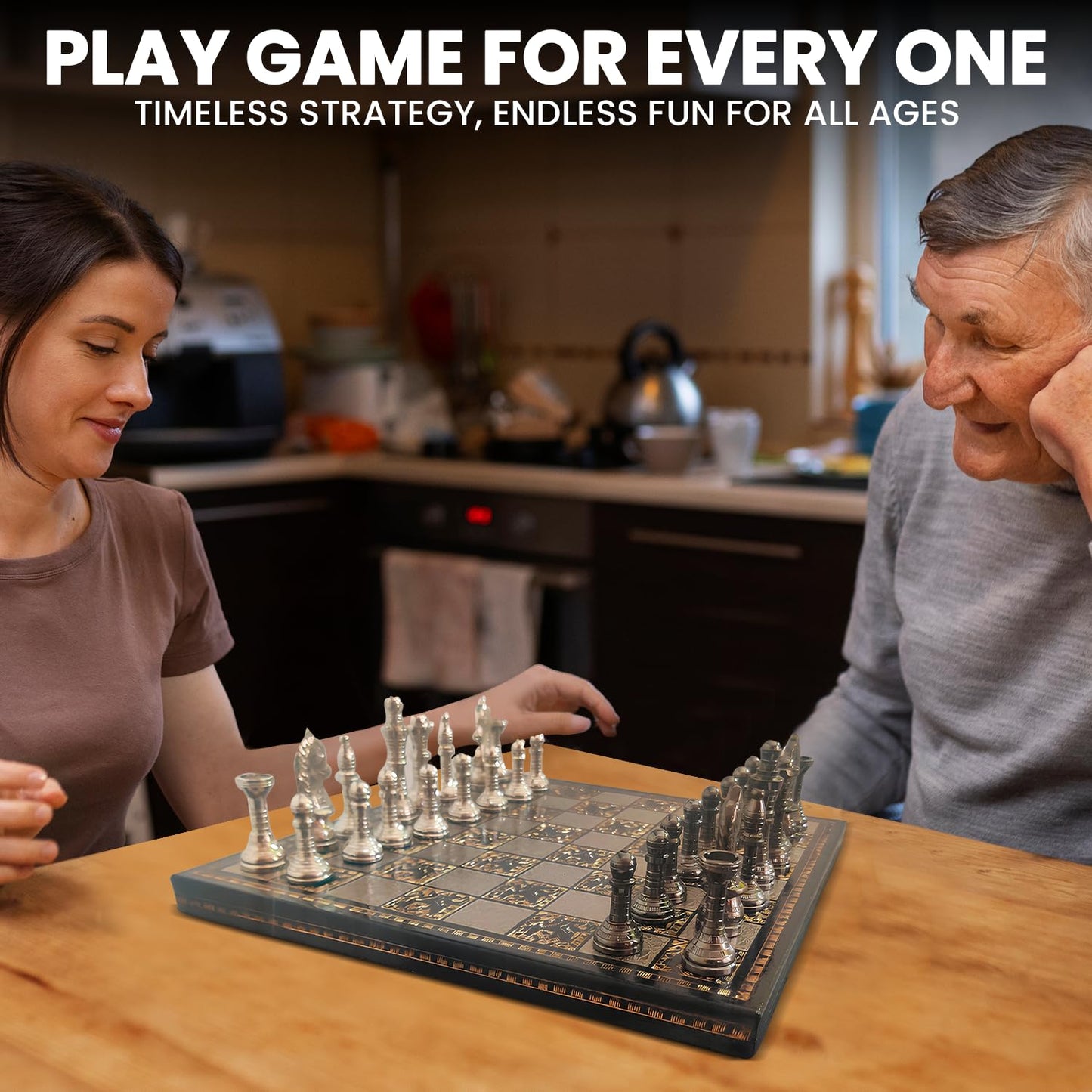 Blessings Decor Collectible Premium Metal Brass Chess Board Game Set Brass Chess Pieces Men With Free Complimentary Box